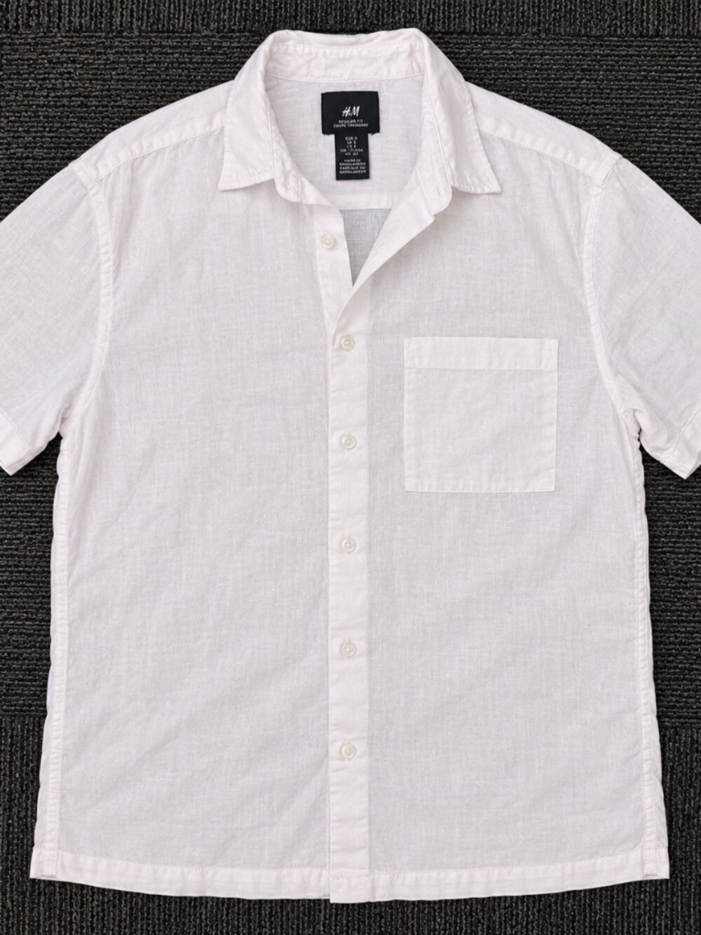 H&M Men’s Regular Fit White Linen Blend Short Sleeve Button-Up Shirt Size S